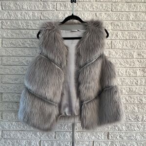New Directions Fuzzy Furry Faux Fur Medium Grey Vest